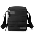 Waterproof black men's business messenger bag with tactical straps and multi-zippers - Black