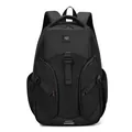 Black large capacity men's business travel backpack with orange stitching and reflective strips - Black