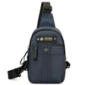 Dunkelblaue wasserdichte Nylon-Schultertasche mit verstellbarem Gurt und Fronttasche - Dunkelblau