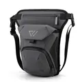 Tactical grey waterproof motorcycle leg bag with multiple pockets and adjustable straps - Gray