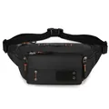 Waterproof black outdoor waist bag with orange stitching and adjustable strap - Black