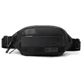 Black nylon crossbody waist bag with adjustable strap and brand lettering detail - Black