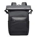 Sac à dos professionnel noir pour homme avec détails en cuir et logo en métal - Gris
