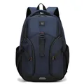 Navy blue multi-functional business backpack with durable nylon fabric and woven straps - Dark Blue