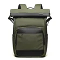 Sac à dos business vert militaire étanche avec détails en cuir noir et fermeture roll-top - Vert Militaire