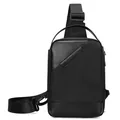 Waterproof black men's crossbody bag with nylon fabric and stylish leather details - Black