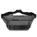 Dark gray waterproof outdoor waist bag with adjustable strap and multiple zipper pockets - Gray