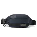Dark blue waterproof nylon waist bag with grid texture and WEPOWER brand logo - Dark Blue