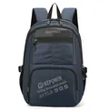 Sac à dos commuteur bleu foncé avec compartiments multiples, logo WEPOWER et nylon durable - Bleu clair