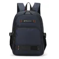 Dark blue casual backpack with orange stitching details and multiple compartments - Dark Blue