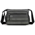 Bandolera de nylon gris oscuro impermeable con múltiples compartimentos y correa ancha - Gris