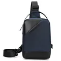 Deep blue and black crossbody bag for men featuring water-resistant fabric and top handle - Dark Blue