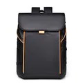 Zaino porta PC da uomo in tessuto impermeabile nero opaco con dettagli arancioni - Nero