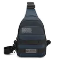 Navy blue water-resistant nylon crossbody chest bag with adjustable strap and text print - Dark Blue