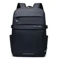 Dark blue durable nylon business travel backpack with white typography print on front - Dark Blue