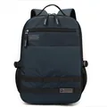 Navy blue business laptop backpack with durable ripstop fabric and side mesh pocket - Dark Blue