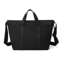 Bolso tote negro minimalista de nailon con correa ajustable y gran capacidad - Negro