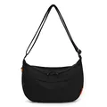 Sac bandoulière minimaliste noir en forme de croissant avec sangle réglable et zip orange - Noir