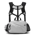 Front view of a light grey tactical chest bag with adjustable H-shaped straps and mesh side pockets - Off White