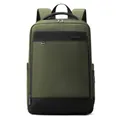 Armeegrüner und schwarzer Leder-Business-Rucksack mit wasserdichtem Laptopfach - Armeegrün