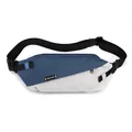 Blue and beige color-block waist bag with adjustable strap and Wepower brand patch - Blue Gray
