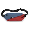 Blue and red color block waist bag with adjustable strap and Wepower brand tag - Navy Blue and Red