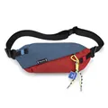 Blue and red color block waist bag with durable fabric and sports webbing strap - With Pendant / Navy Blue and Red