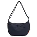 Grand sac bandoulière en demi-lune bleu marine avec sangle réglable et détail orange vif - Bleu clair