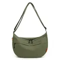 Grand sac bandoulière demi-lune en nylon vert militaire avec sangle large réglable - Vert Militaire