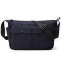 Men's navy blue crossbody messenger bag with large dual front pockets and adjustable strap - Dark Blue
