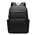 Waterproof black business commute backpack for laptop with orange zipper details - Black