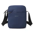 Minimalist navy blue nylon crossbody bag with textured fabric and front logo - Night Sky Blue