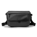 Men's black messenger bag in waterproof coated fabric and nylon with flap closure - Gray