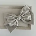 Detail of multi-layered champagne satin bow hair clip with elegant silk texture - Apricot