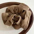 French vintage oversized scrunchie in premium solid brown fabric with ruffled edges - Brown