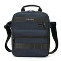 Dunkelblaue Herren Umhängetasche aus wasserfestem Nylon mit Metalllogo und Gurt - Klein / Dunkelblau