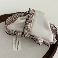 Molla per capelli a scacchi con volant vintage nei toni del marrone e beige - Cachi
