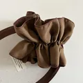 Chouchou en tissu plissé marron foncé avec texture et bordure de haute qualité - Marron