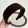 Diadema ancha de terciopelo retro marrón oscuro con relleno de esponja grueso - Marrón