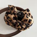 Large leopard print bow hair claw clip with satin finish and black glossy shark grip - Leopard Style
