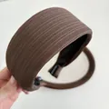 Morandi coffee brown wide headband with ribbed texture and non-slip inner lining - Brown