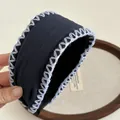 Diadema de tela azul marino con borde de lana azul claro cosido a mano de alta calidad - Azul Marino