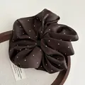 Elegant deep brown satin scrunchie with sparkling silver rhinestones for women - Dark Coffee