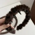 Deep brown plush headband with inner teeth for volume and secure non-slip styling - Deep Coffee Leopard Pattern