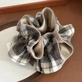 Chouchou en flanelle à carreaux bleu-gris pour femmes avec motif vichy rétro chic - Khaki