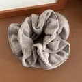 Retro knit scrunchie in neutral grey-brown with textured waffle fabric detail - Waffle Texture / Milk Tea