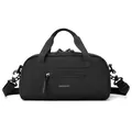 Minimalist large capacity black shoulder bag with dual handles and adjustable strap - Ink Black