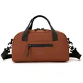 Brown textured fabric duffle bag with black straps and blue wepower logo on front - Terracotta Brown
