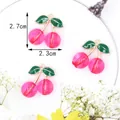 Pendentif cerise rose avec tige dorée et feuille en émail pour bijoux DIY - Cerise Rose Rouge