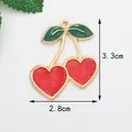 Pendentif cerise cœur rouge pailleté pour bijoux DIY, fini doré, taille 3.3x2.8cm - Cerise Coeur Rouge
